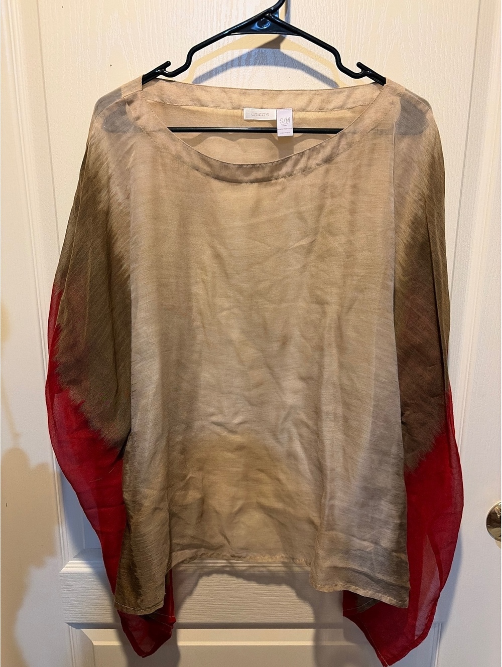 Chico's S/M Sheer Lightweight Poncho Top with Red and Beige Gradient